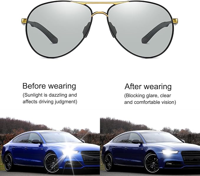 Polarized Photochromic Sports Sunglasses for Men UV-Protection Day & Night Driving Glasses - Al-Mg Metal Ultralight