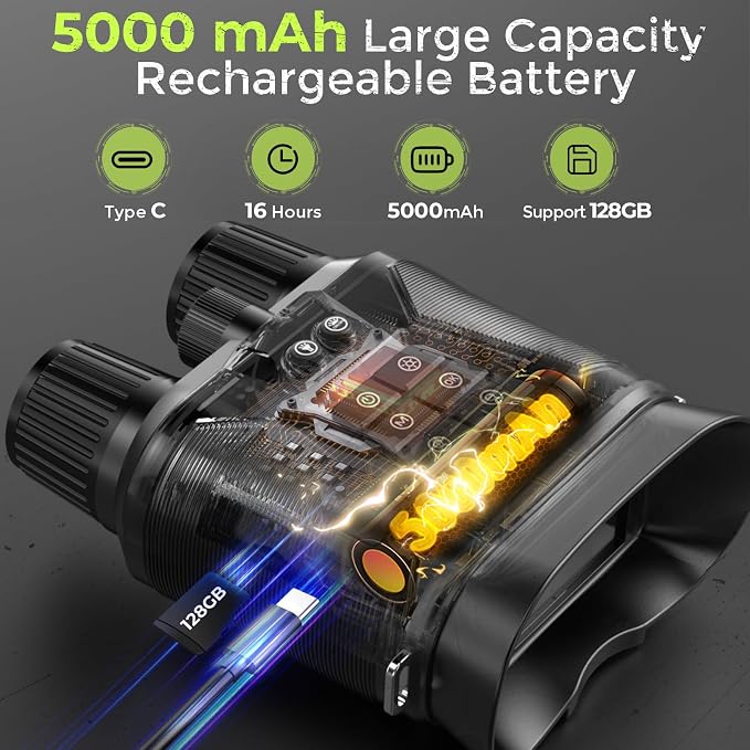 Night Vision Goggles, 4K Night Vision Binoculars for Adults with 5000mAh Battery, 3" HD Screen & 32GB Card for Hunting, Wildlife Observation, Security