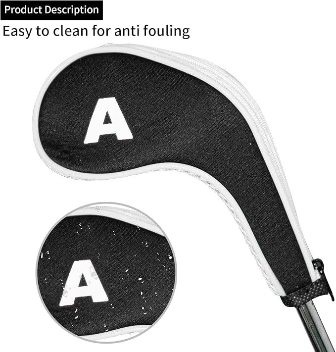 Golf Club 12pcs Thick Synthetic Zipper Long Neck Set Headcover Fit The Most Brands, Side Number Golf Iron Club Head Cover LW SW PW Covers #3,4,5,6,7,8,9