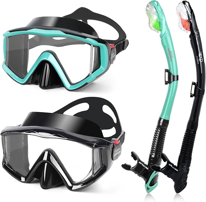 2 Pack Snorkel Mask for Adults - 180° Panoramic View, Anti-Fog Shatterproof PC Lens, Dry Snorkel Set for Diving, Swimming & Travel