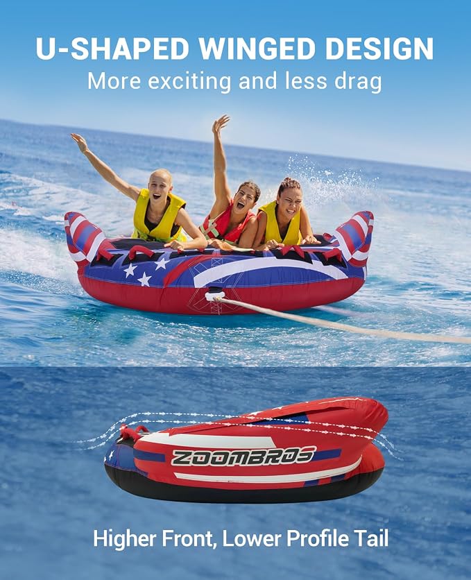 ZOOMBROS Towable Tubes for Boating 2-3 Person, Water Tubes for Boats to Pull, Safety Inflatable Boat Tubes and Towables, Water Sport Towables with Drainage, Quick Connector and Wings