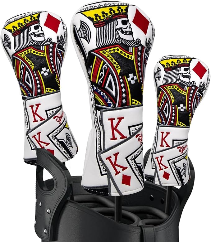Golf Club Covers Poker Diamond King Driver Cover Fariway Wood Headcover 3 Hybrid Head Covers Blade Putter Cover Mallet Putter Haedcovers with Magnetic Closure for Most Brand