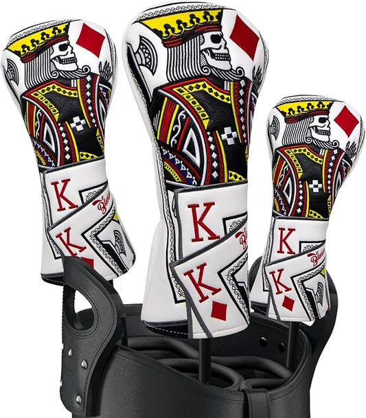 Golf Club Covers Poker Diamond King Driver Cover Fariway Wood Headcover 3 Hybrid Head Covers Blade Putter Cover Mallet Putter Haedcovers with Magnetic Closure for Most Brand