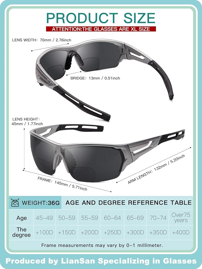 LianSan 2PCS Bifocal Reading Sunglasses for Men Women - Wide Frame Shades Reader Sunglasses XL Sun Readers for Outdoor Sports