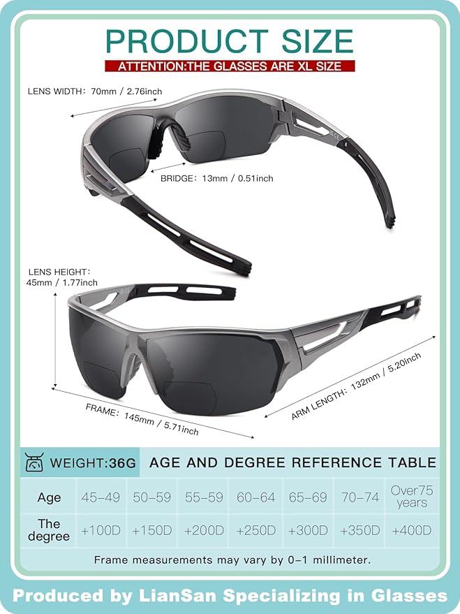 LianSan 2PCS Bifocal Reading Sunglasses for Men Women - Wide Frame Shades Reader Sunglasses XL Sun Readers for Outdoor Sports