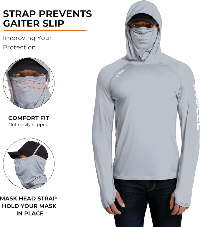 Rodeel Men's UPF 50+ Performance Fishing Hoodie, Long Sleeve Sun Protection Athletic Quick-Dry Breathable T-Shirt