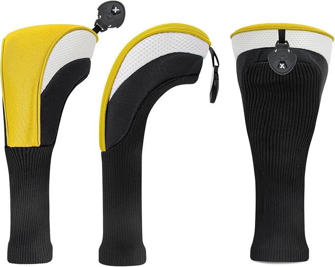 Golf Club Head Covers for Woods 3/4/5/6 Pieces Long Neck Mesh Sports Golf Club Headcovers Set with Interchangeable No. Tags 3 4 5 6 7 X Golf Accessories for Men Women
