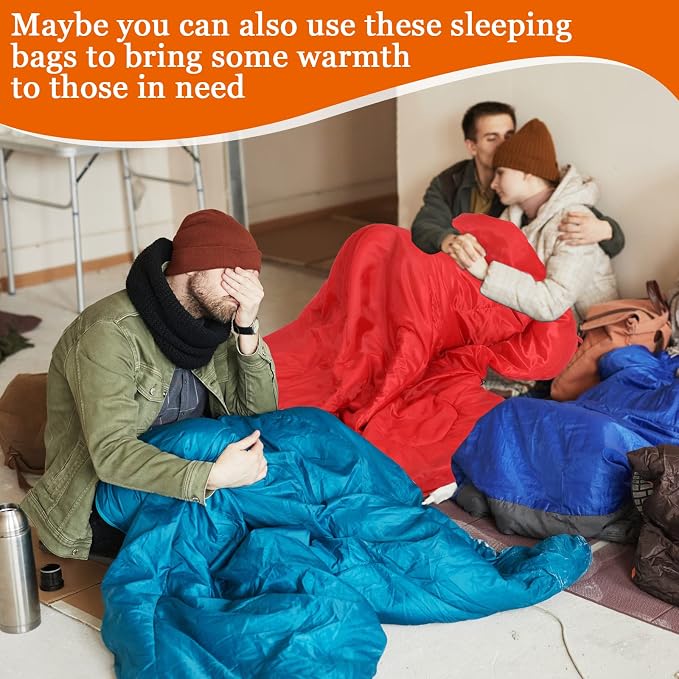 Macarrie 10 Pcs Bulk Sleeping Bags for Adults 0 Degree Waterproof Emergency Sleeping Bags with Compression Sack for Camping Hiking Backpacking Outdoor Activities