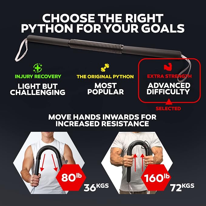 Python Power Twister Bar - Upper Body Exercise for Chest, Shoulder, Forearm, Bicep and Arm Strengthening Workout Equipment by Core Prodigy