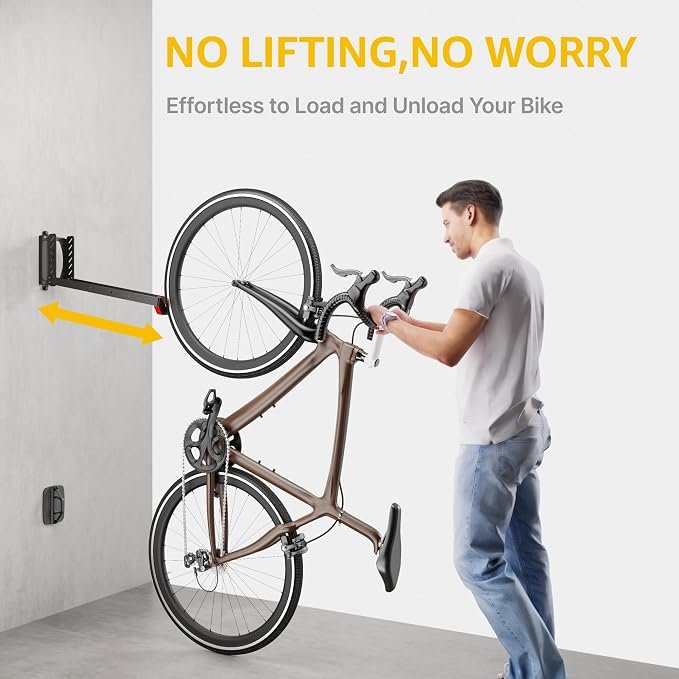 monTEK Swivel Bike Wall Mount - No Heavy Lifting Required, Space-Saving Bike Rack for Garage, Holds Up to 77 lbs