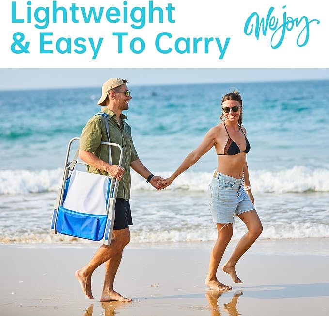 #WEJOY Folding Beach Chair for Adults, Lightweight Beach Chair with Shoulder Straps, High Back Camping Chairs with Hard Armrest, Supports 300lbs for Outdoor Lawn Concert