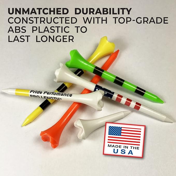 Pride Golf Tee Performance Plastic Golf Tees - Stars and Stripes - 100 Count, 3-1/4 Inch - Improve Distance and Accuracy