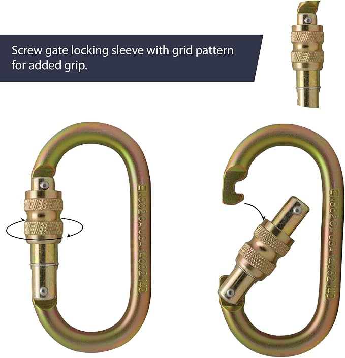 Screw Locking Carabiner 25KN (5-Pack) - Fusion Climb® Ovatti - Professional Rock Climbing Carabiner - Heavy Duty Steel Screw Locking Carabiner for Climbing, Rappelling, D Shaped
