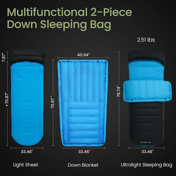 ATEPA Down Sleeping Bag for Adults, Recycled Ultralight 35°F 40°F 45°F 50°F 650FP / 700FP 3 Season Compact Sleeping Bags with Compression Sack for Backpacking Camping Hiking, Can Be Attached to Pad
