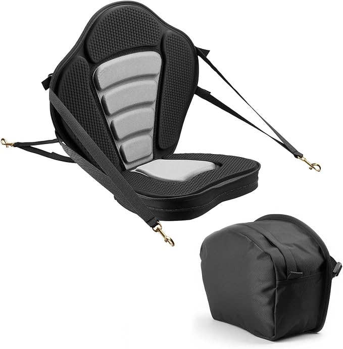 VEVOR Kayak Seat, Universal Paddle Board Seat with Adjustable Back Support, Multiple Thickness Options (0.5” to 2.6”), Soft Padded Cushion & Storage Bag for SUP, Canoe, Fishing Boat, Inflatable Kayak