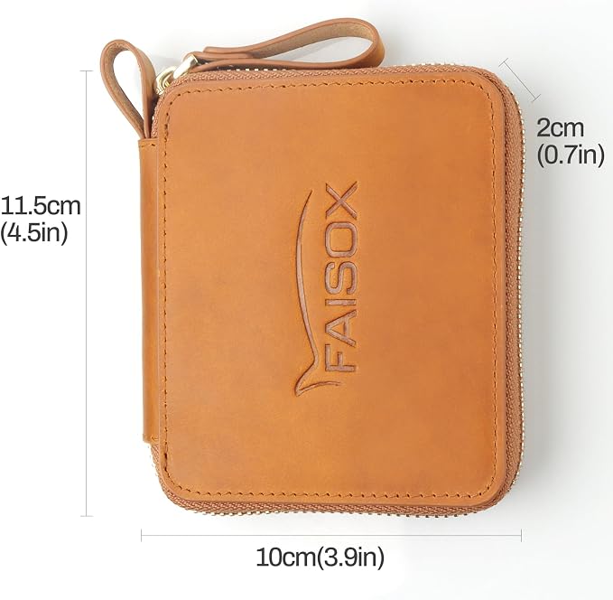 Lure Fly Fishing Leather Wallet Tackle Box Storage Spinner Bait Spoon Lures Flies Streamer Dry Fly Box Display Pocket Case Gifts for Men, Women (Size: 4.5"x3.9"x 0.7")