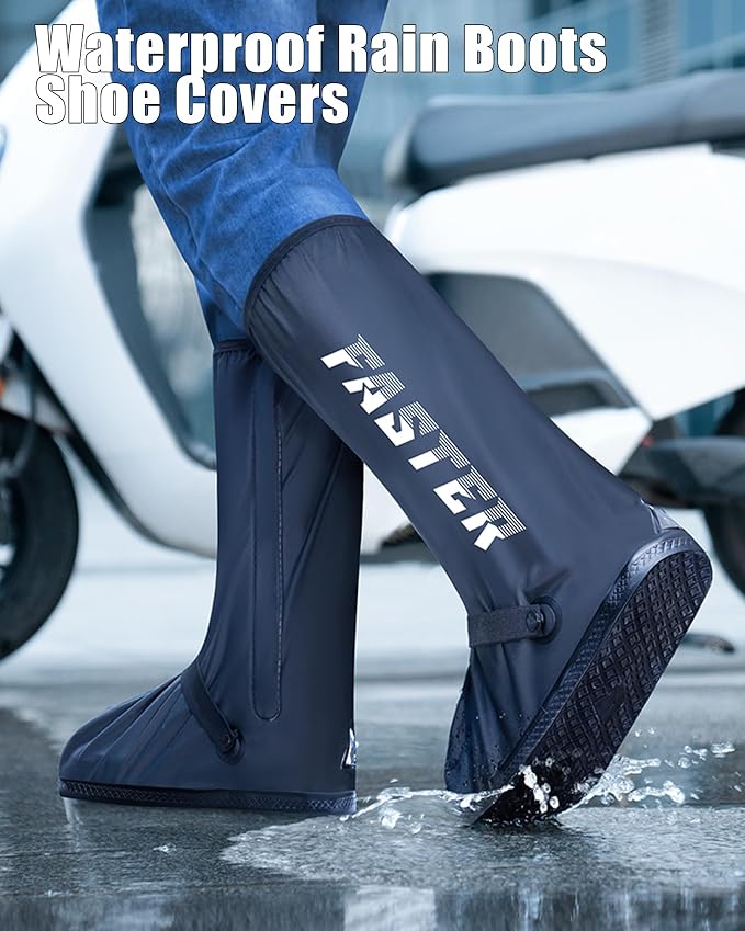Waterproof Rain Shoe Covers Reusable Anti-Slip and Reflector Portable Motorcycle Rain Boots for Men Women