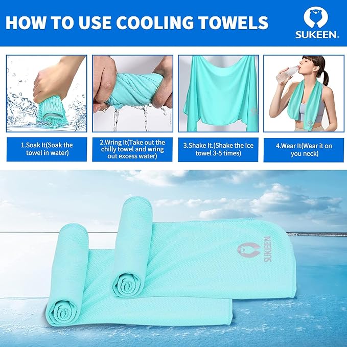 Sukeen 10 Pack Cooling Towels (40"x12") for Sweat, Cooling Neck Wraps, Soft Breathable Ice Towels for Neck and Face, Cool Towel for Hot Weather, Chilly Gym Towels for Yoga, Sport, Running, Workout