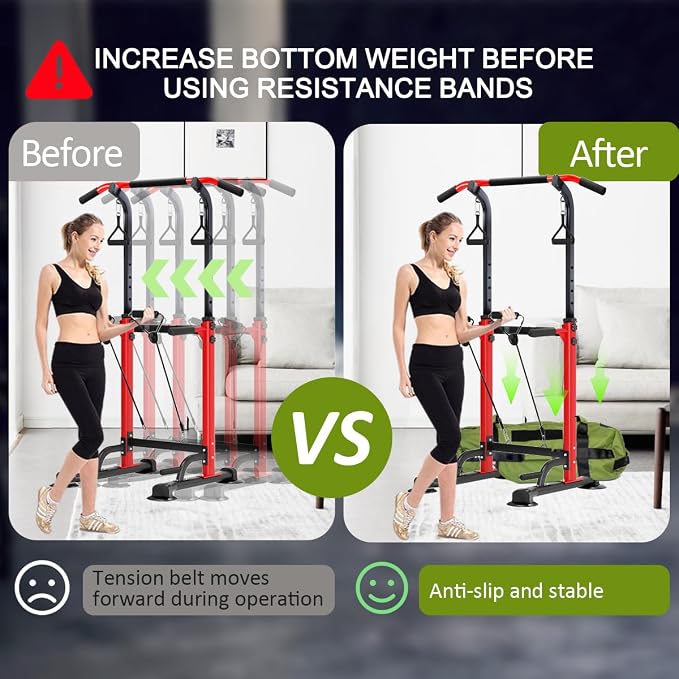 Height Adjustable Multi-functional Power Tower Pull Up Bar Station &Wooden Parallel Bars