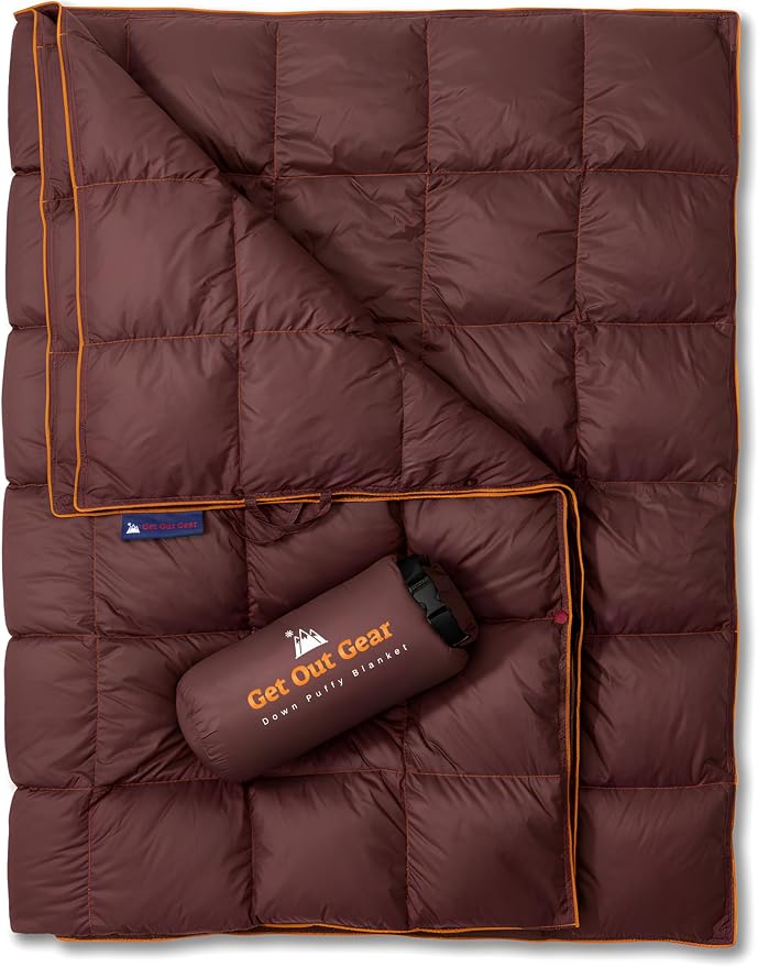 Get Out Gear Down Camping Blanket - Puffy, Packable, Lightweight and Warm | Ideal for Outdoors, Travel, Stadium, Festivals, Beach, Hammock | 650 Fill Power Water-Resistant Backpacking Quilt