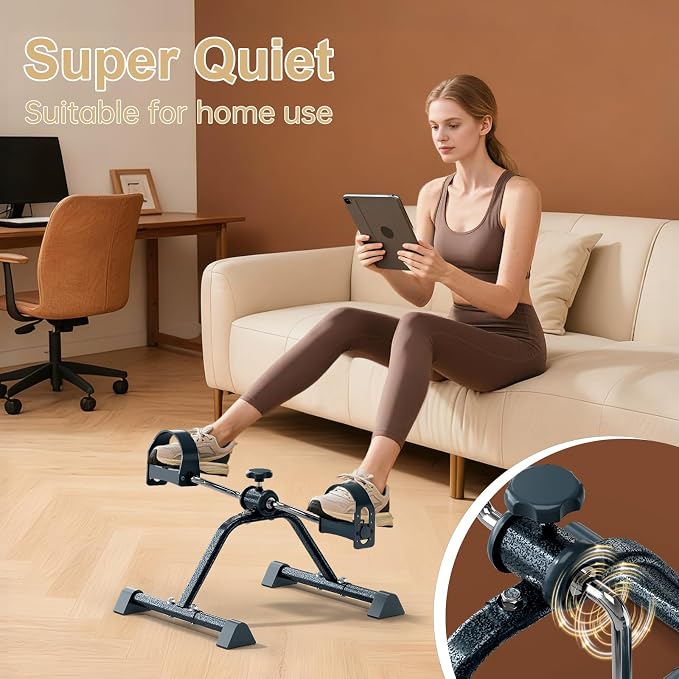 Under Desk Elliptical & Mini Exercise Bike – Seated Leg Exerciser & Pedal Machine for Seniors Arm & Leg Workout, with Non-Slip Covers & Multiple Adjustable Resistance/Speeds
