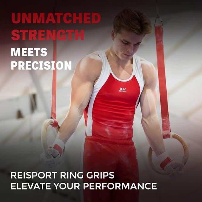 Reisport Men's Ring Gymnastics Grips - Durable Leather Hand Grips for Gymnastics Rings Men & Boys - Gymnastics Equipment & Accessories for Advanced Gymnasts