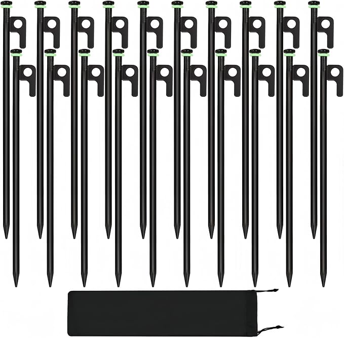 20Pcs Tent Stakes, 16in Heavy Duty Tent Stakes, Dia 0.35" Forged Steel Stakes Heavy Duty for Tent Used on Rocks, Grassland, Snowfield(20Pcs 16in Stakes)