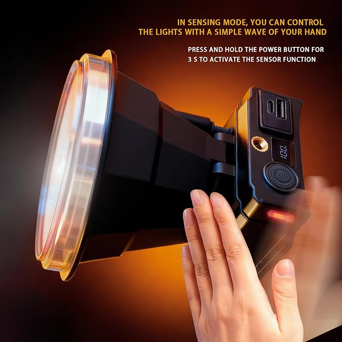 Ultra Bright LED Headlamp, 1000 Lumens Spotlight with Motion Sensor, Rechargeable with Power Display, 3 Modes, Long Distance Light, USB-C Charging