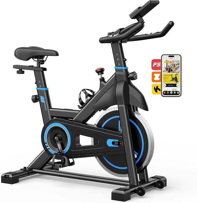 OLIXIS Exercise Bike with APP Control, Brake Pad Stationary Bikes with Quiet Magnetic Resistance, Indoor Cycling Spin Workout Bike with 300.0 lbs Weight Capacity,Orange/Red/Blue