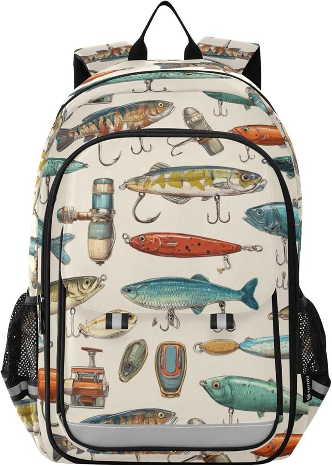 Fisyme Fishing Lures Fisherman Retro School Backpack Laptop Backpacks Bags Bookbag Travel Casual Computer Notebooks Daypacks