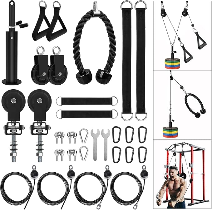 LAT Pulldown Pulley System for Home Gym Cable Machine Pulley Attachment Set Power Cage Weight Lifting Workout Kit