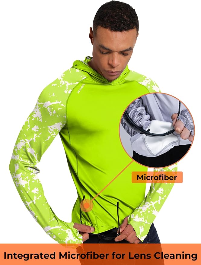 Rodeel Men's UPF 50+ Performance Fishing Hoodie, Long Sleeve Sun Protection Athletic Quick-Dry Breathable T-Shirt