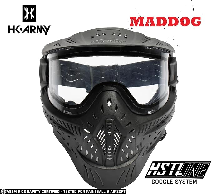 Maddog HK Army HSTL Paintball Airsoft Mask Goggle System | Replaceable Thermal Dual-Pane Anti Fog Lens | Adjustable Full-Face Safety Certified Protection