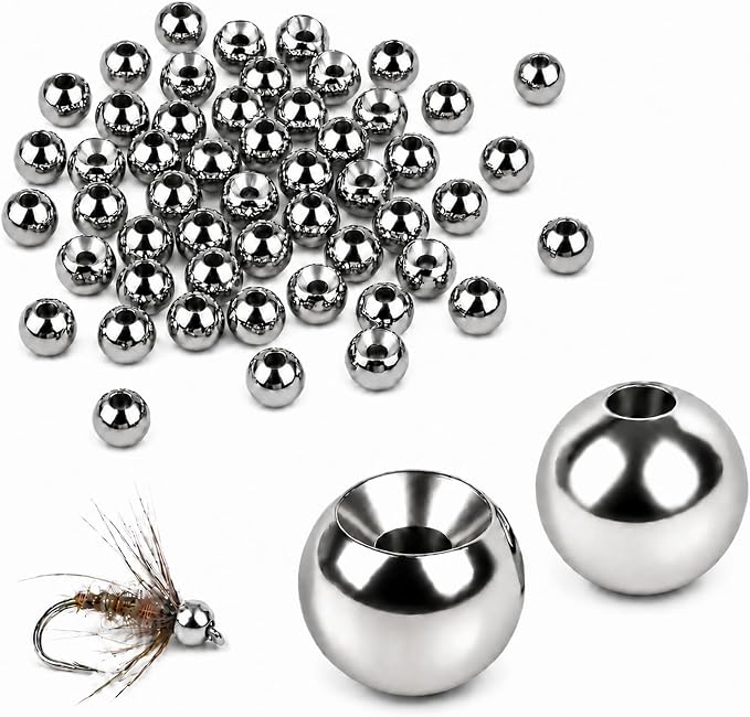 Tungsten Beads for Fly Tying - 50PCS Tungsten Cyclops Beads for Bass Fishing, 5 Colors 13 Sizes (1.5mm–6.4mm) Fly Tying Materials for Jig Flies, Trout Patterns and DIY Lure Making