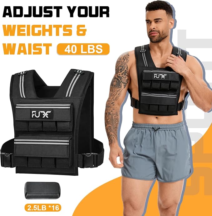 FUFF Adjustable Weighted Vest Men,20/30/40 LB Weight Vest for Strength Trainin, Workout Vest Woman with Removable Iron Weights for Walking, Rucking, Running, Exercise
