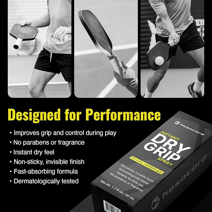 Hesacore Instant Dry Grip Spray | Fast-Drying, Non-Sticky Formula | Creates a Dry Hand Feel for Pickleball & Racquet Sports