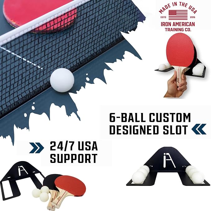 IRON AMERICAN Elite Ping Pong and Table Tennis Storage Rack, Made in USA - 1.375 Inch Slot for Balls and 3.25 Inch Slot for Paddles, Ping Pong Ball Holder, Hardware Included