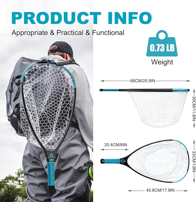 Maxcatch Fly Fishing Landing Net, Carbon Fiber Frame, Rubber Mesh, with Magnetic Net Release, for Trout Bass Catch and Release