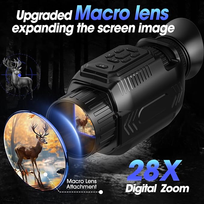 4K Night Vision Monoculars, Night Vision for Adults with WiFi, Infrared Monocular Inculde Upgrade Macro Lens Attachment, 68MP Image, 28X Digital Zoom 3600mAh Rechargeable Battery Black