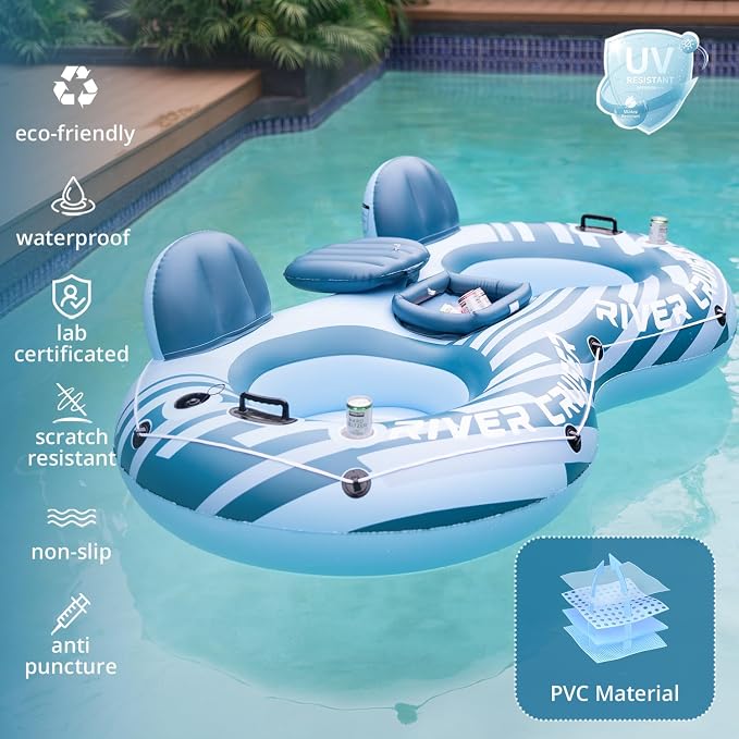 River Tubes for Floating Heavy Duty Inflatable Floating Lounger Premium River Water Rafts Pool Float with Cup Holder Above Lake for Adults