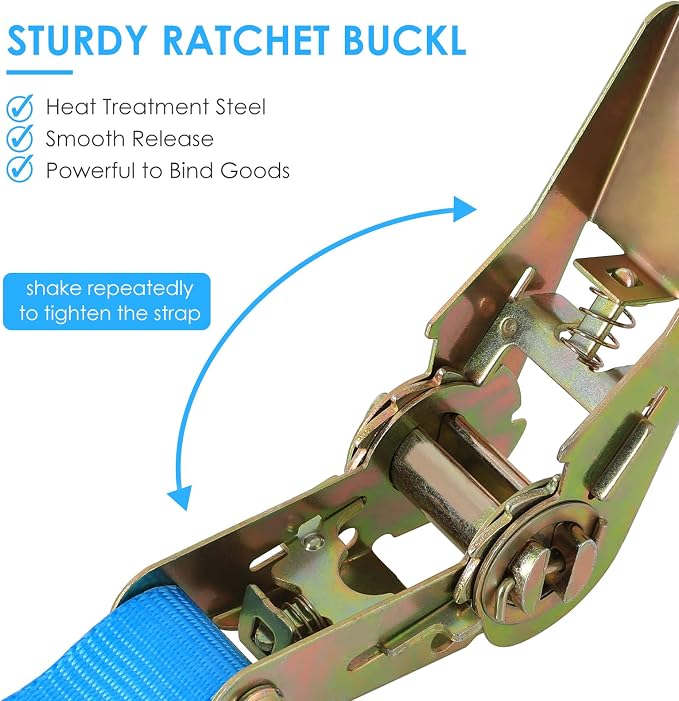 LIFERUN 10 Pack 1" x 20' Ratchet Straps Heavy Duty, 1760lbs Break Strength Endless Ratchet Strap, NO Hook, Tie Down Straps for Motorcycles, Goods, Luggage,Blue