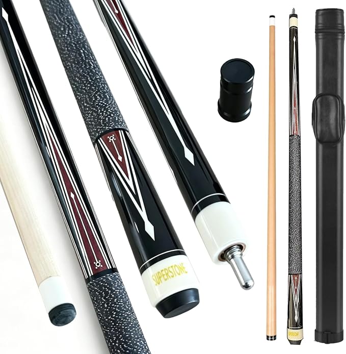 SUPERDIAMOND Pool Cue Stick Set Billiard Cue Sticks with Hard Case, 2-Pieces 58" Pool Table Sticks, 12.5 mm Tip Pool Queue,Pool Stick Set for Home Recreation, Billiards Clubs, Training