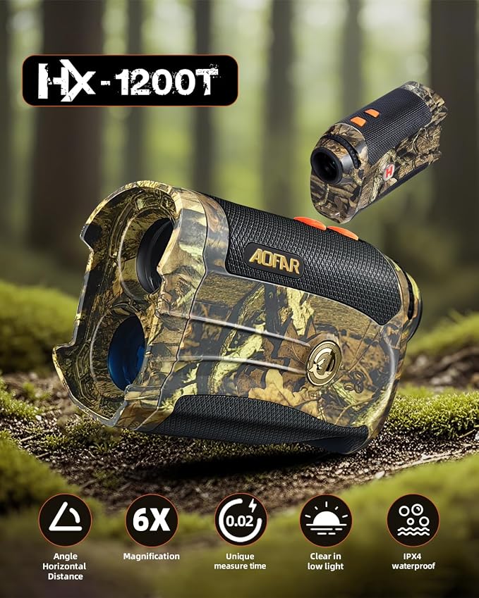AOFAR HX-1200T Range Finder for Hunting Archery, 1200 Yards with Angle and Horizontal Distance, Shooting Wild Waterproof Coma Rangefinder, 6X 25mm, Range and Bow Mode, Free Battery Gift Package