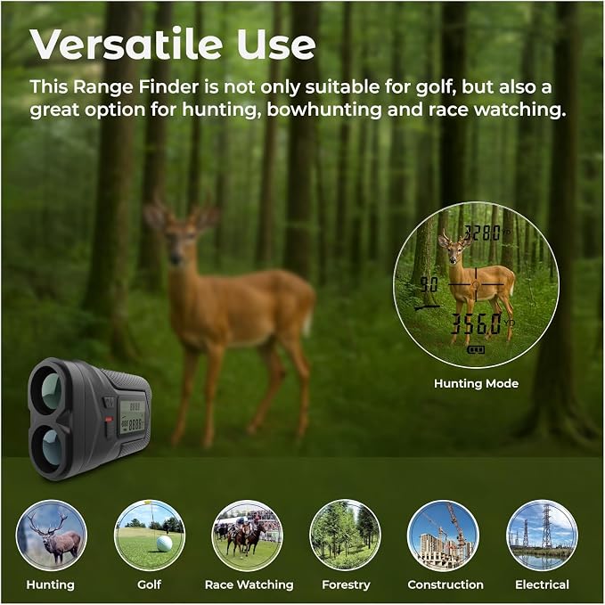 WanderS Golf Rangefinder, Slope Switch On/Off, 1200 Yards Laser Range Finder, Flag Lock Vibration, 6X Magnification, Tournament Legal, Side Display, Rechargeable Battery, Golf Accessories, Men/Women