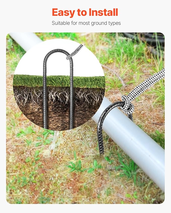 VEVOR Rebar Stakes, 10-Inch, Heavy-Duty 0.32 in Diameter U Shape, Galvanized Steel Ground Anchors with Chisel Point End & Rust-Resistant Coating, for Gardening Support, Fence, Camping Tents (12-Pack)
