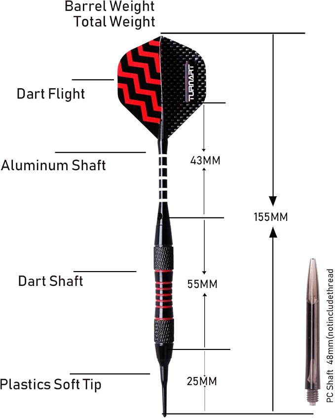 Turnart Darts Plastic Tip - Professional Soft Tip Darts Set for Electronic Dartboard 9 Pcs 18 Grams with 50 Extra Tips 9 Shafts 27 Flights Tool Kit Flight Protectors and Gift Darts Case