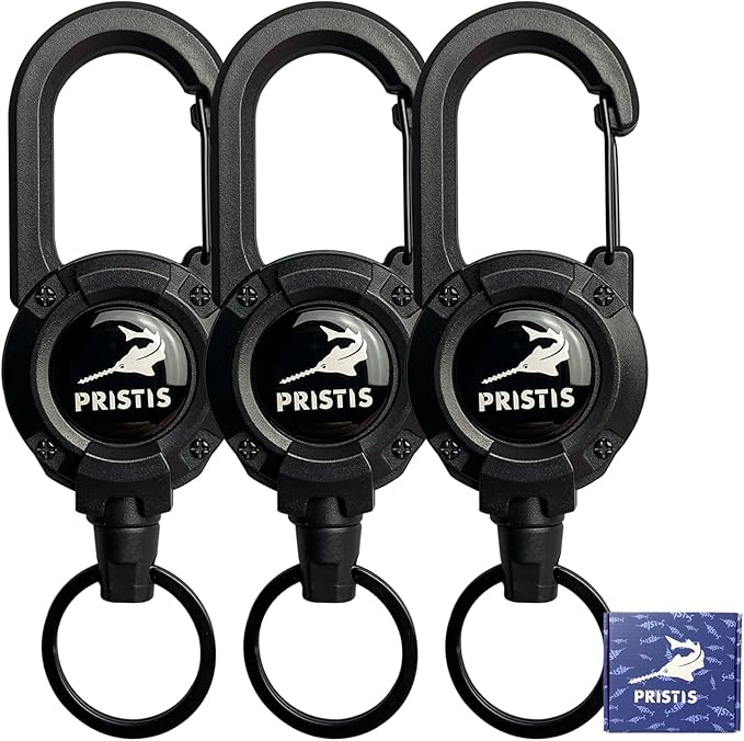 Pristis Utility Multi-Function Fishing Gear Combination, 3 Pack Heavy Duty Zinger Retractors & 39''/1m Rubber Coated Steelhead Landing Net for 20'' Net Depth, Nice Gift for Family