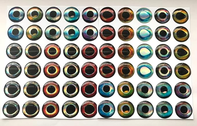 Brule 3-D Holographic Epoxy Fish Eyes (5mm-20mm) 60 Pack, Handpoured, Fishing Fly Tying Lures DIY Crafts