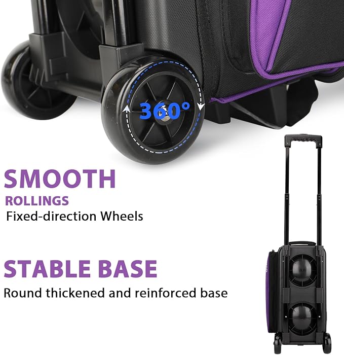 Goloni 3 Ball Bowling Bag with Wheels, 2+1 Double Roller Bowling Bag with Shoe Compartment,Tote Bag for Bowling Accessories