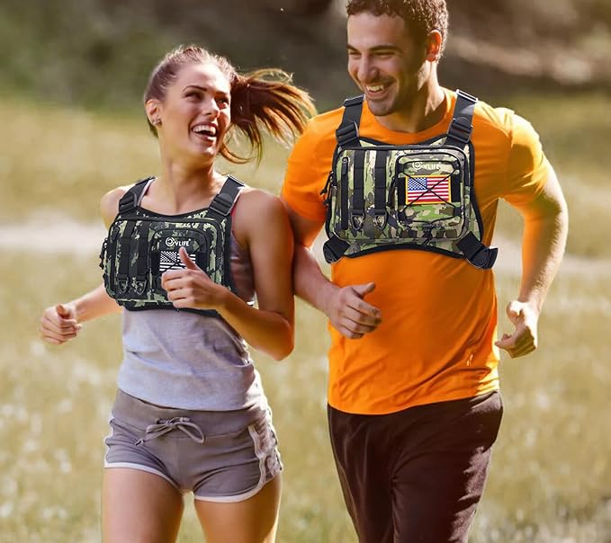 CVLIFE Outdoor Chest Bag for Men, Tactical Chest Pack, Adjustable Running Vest Bag, Lightweight Anti-theft EDC Rig for Hiking